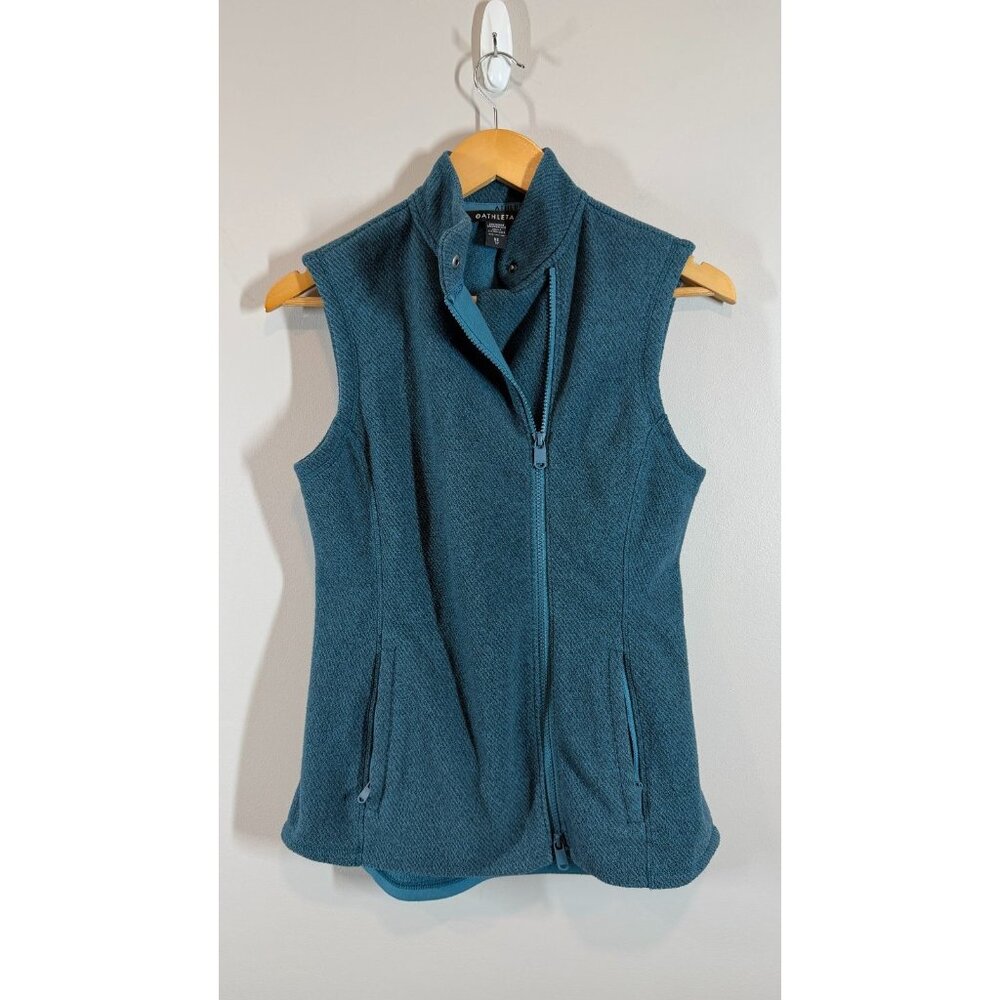 Athleta Stroll‎ Fleece Moto Vest Womens Size XS Teal Polyester Full Zip Up Blue